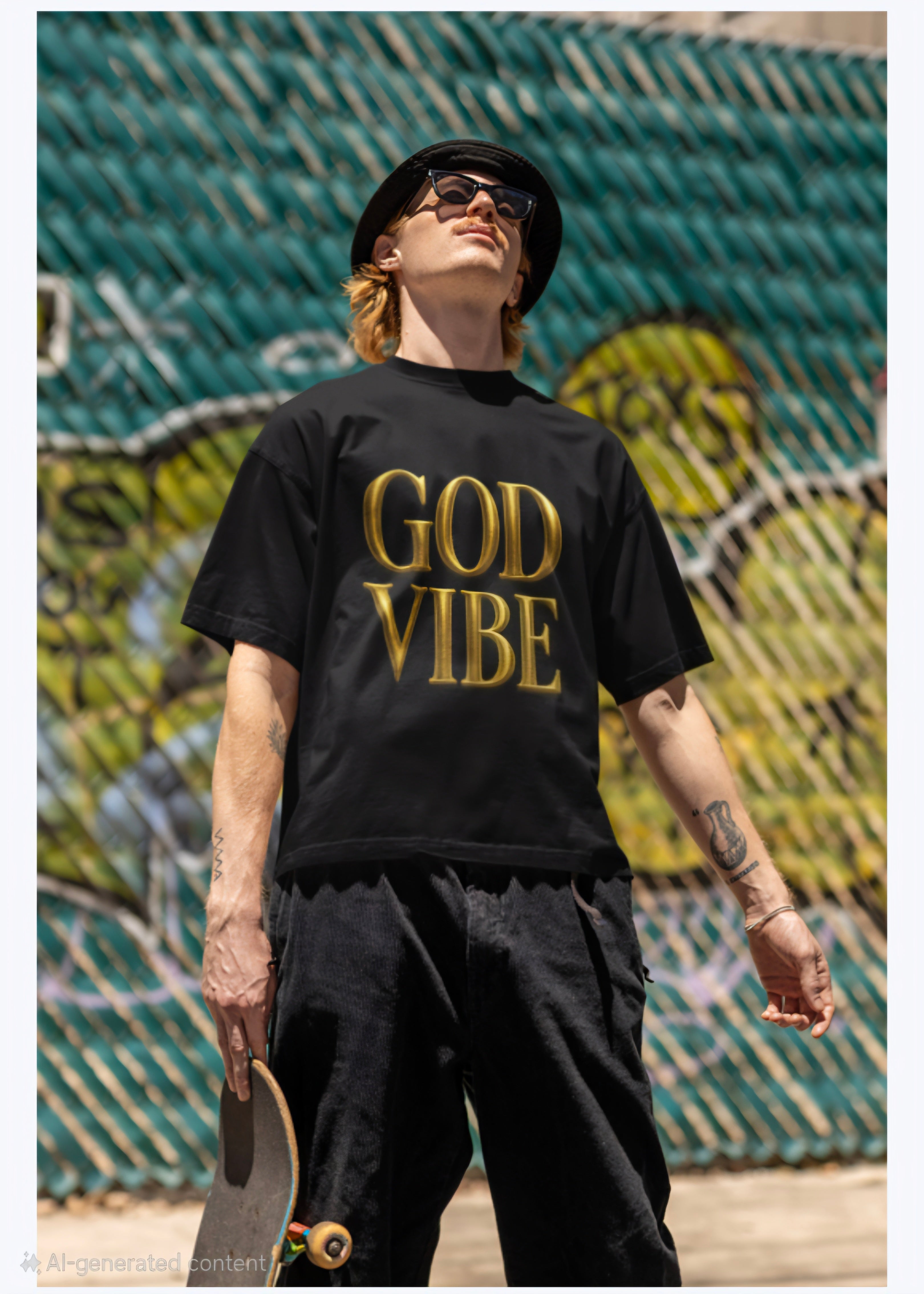“Exclusive GOD VIBE Oversized Black T-Shirt – Premium Streetwear Graphic Tee”